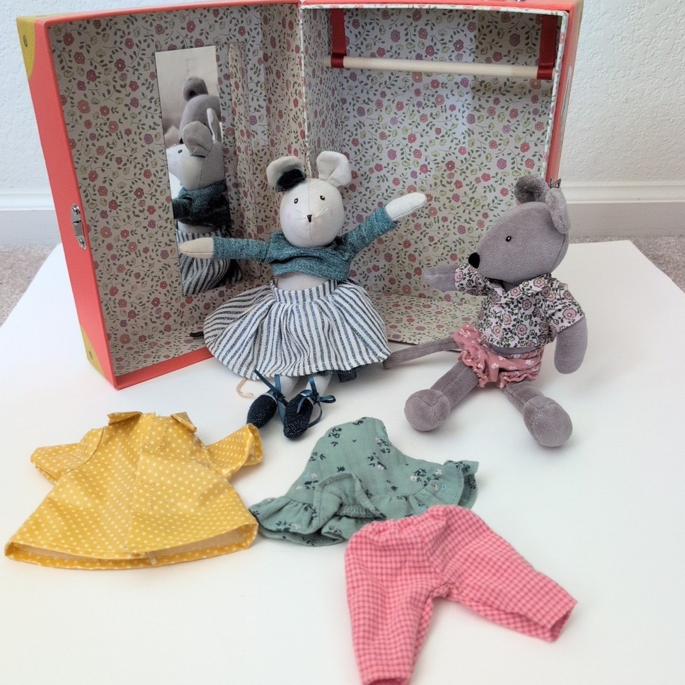 Moulin Roty La Petite Armoire de Nini's Little Wardrobe Mouse Doll Suitcase Set